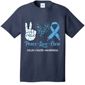 Colon Cancer Awareness Peace Love Cure Leopard T-Shirt