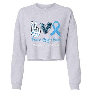 Colon Cancer Awareness Peace Love Cure Leopard Cropped Pullover Crew