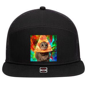 Colorful Cute Artsy Cat Kitten Pizza Funny 7 Panel Mesh Trucker Snapback Hat