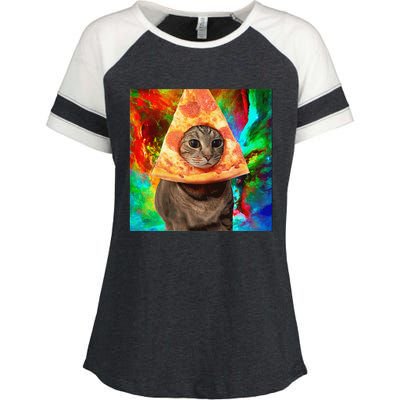 Colorful Cute Artsy Cat Kitten Pizza Funny Enza Ladies Jersey Colorblock Tee