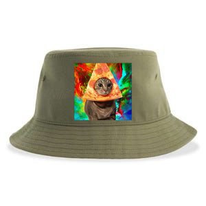 Colorful Cute Artsy Cat Kitten Pizza Funny Sustainable Bucket Hat