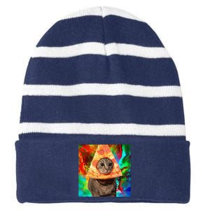 Colorful Cute Artsy Cat Kitten Pizza Funny Striped Beanie with Solid Band