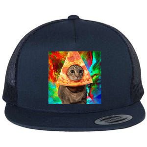 Colorful Cute Artsy Cat Kitten Pizza Funny Flat Bill Trucker Hat