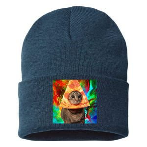 Colorful Cute Artsy Cat Kitten Pizza Funny Sustainable Knit Beanie