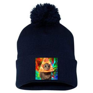 Colorful Cute Artsy Cat Kitten Pizza Funny Pom Pom 12in Knit Beanie