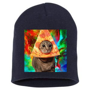 Colorful Cute Artsy Cat Kitten Pizza Funny Short Acrylic Beanie