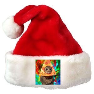 Colorful Cute Artsy Cat Kitten Pizza Funny Premium Christmas Santa Hat