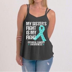 Cervical Cancer Awareness Teal Ribbon My Sisters Fight Gift Women's Strappy Tank