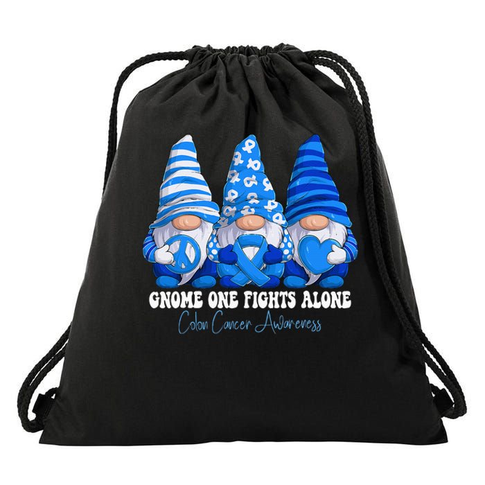 Colon Cancer Awareness Month Blue Ribbon Gnomies Support Drawstring Bag