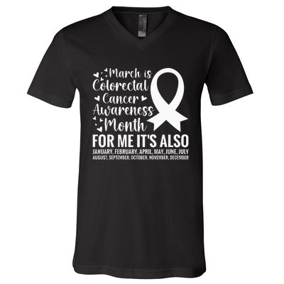 Colorectal Cancer Awareness Month Colon Cancer Survivor V-Neck T-Shirt