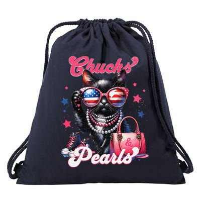 Cat Chucks And Pearls Comma La Kamala 2024 Drawstring Bag