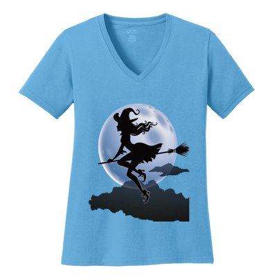 Cute Cottagecore Aesthetic Witch Moon Star Witchy Vintage Gift Women's V-Neck T-Shirt