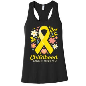 Childhood Cancer Awareness Gold Ribbon Floral Women Women's Racerback Tank