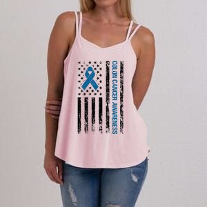 Colon Cancer Awareness Month Distressed Flag Women's Strappy Tank