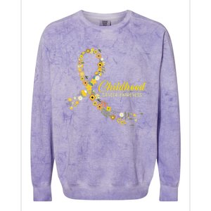 Childhood Cancer Awareness Hippie Flower Gold Ribbon Support Gift Colorblast Crewneck Sweatshirt