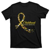 Childhood Cancer Awareness Hippie Flower Gold Ribbon Support Gift T-Shirt