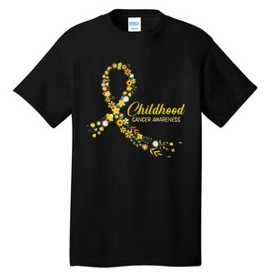 Childhood Cancer Awareness Hippie Flower Gold Ribbon Support Gift Tall T-Shirt