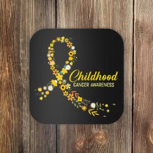 Childhood Cancer Awareness Hippie Flower Gold Ribbon Support Gift Coaster