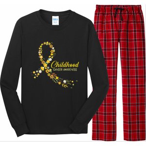 Childhood Cancer Awareness Hippie Flower Gold Ribbon Support Gift Long Sleeve Pajama Set