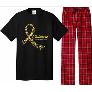 Childhood Cancer Awareness Hippie Flower Gold Ribbon Support Gift Pajama Set