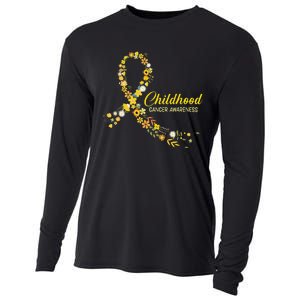 Childhood Cancer Awareness Hippie Flower Gold Ribbon Support Gift Cooling Performance Long Sleeve Crew