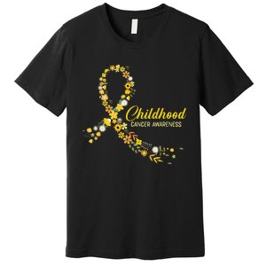 Childhood Cancer Awareness Hippie Flower Gold Ribbon Support Gift Premium T-Shirt