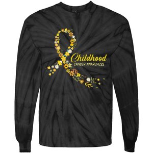 Childhood Cancer Awareness Hippie Flower Gold Ribbon Support Gift Tie-Dye Long Sleeve Shirt