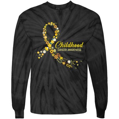 Childhood Cancer Awareness Hippie Flower Gold Ribbon Support Gift Tie-Dye Long Sleeve Shirt