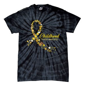 Childhood Cancer Awareness Hippie Flower Gold Ribbon Support Gift Tie-Dye T-Shirt