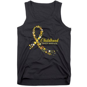 Childhood Cancer Awareness Hippie Flower Gold Ribbon Support Gift Tank Top