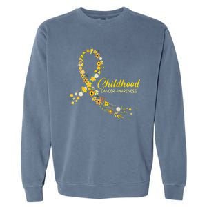 Childhood Cancer Awareness Hippie Flower Gold Ribbon Support Gift Garment-Dyed Sweatshirt