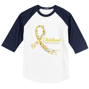 Childhood Cancer Awareness Hippie Flower Gold Ribbon Support Gift Baseball Sleeve Shirt