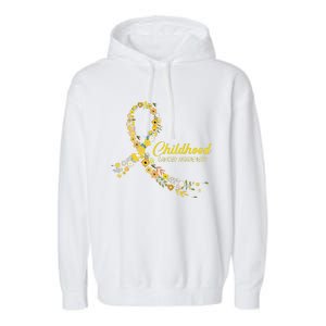 Childhood Cancer Awareness Hippie Flower Gold Ribbon Support Gift Garment-Dyed Fleece Hoodie