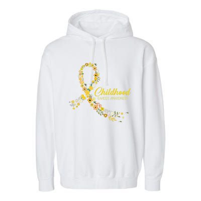 Childhood Cancer Awareness Hippie Flower Gold Ribbon Support Gift Garment-Dyed Fleece Hoodie