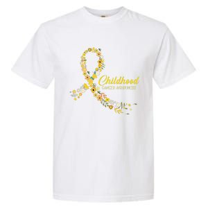 Childhood Cancer Awareness Hippie Flower Gold Ribbon Support Gift Garment-Dyed Heavyweight T-Shirt