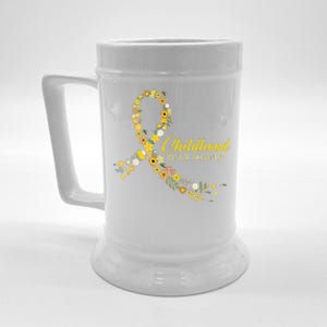 Childhood Cancer Awareness Hippie Flower Gold Ribbon Support Gift Beer Stein