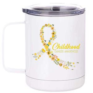 Childhood Cancer Awareness Hippie Flower Gold Ribbon Support Gift 12 oz Stainless Steel Tumbler Cup