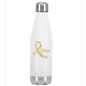 Childhood Cancer Awareness Hippie Flower Gold Ribbon Support Gift Stainless Steel Insulated Water Bottle