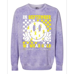 Childhood Cancer Awareness In September We Wear Gold Groovy Colorblast Crewneck Sweatshirt