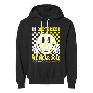 Childhood Cancer Awareness In September We Wear Gold Groovy Garment-Dyed Fleece Hoodie