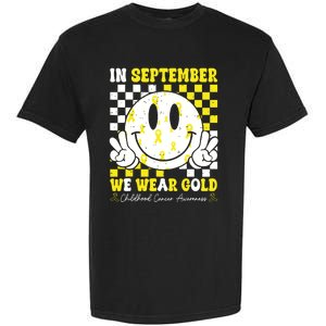 Childhood Cancer Awareness In September We Wear Gold Groovy Garment-Dyed Heavyweight T-Shirt