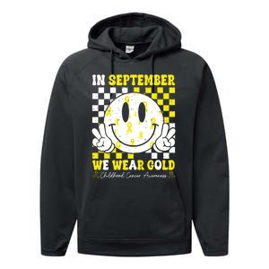 Childhood Cancer Awareness In September We Wear Gold Groovy Performance Fleece Hoodie