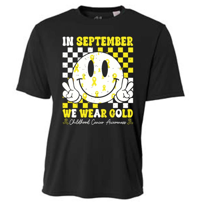 Childhood Cancer Awareness In September We Wear Gold Groovy Cooling Performance Crew T-Shirt