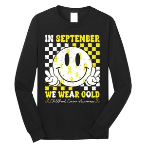 Childhood Cancer Awareness In September We Wear Gold Groovy Long Sleeve Shirt