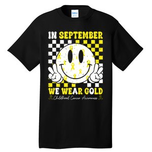 Childhood Cancer Awareness In September We Wear Gold Groovy Tall T-Shirt