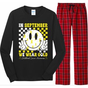 Childhood Cancer Awareness In September We Wear Gold Groovy Long Sleeve Pajama Set