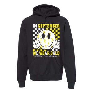 Childhood Cancer Awareness In September We Wear Gold Groovy Premium Hoodie