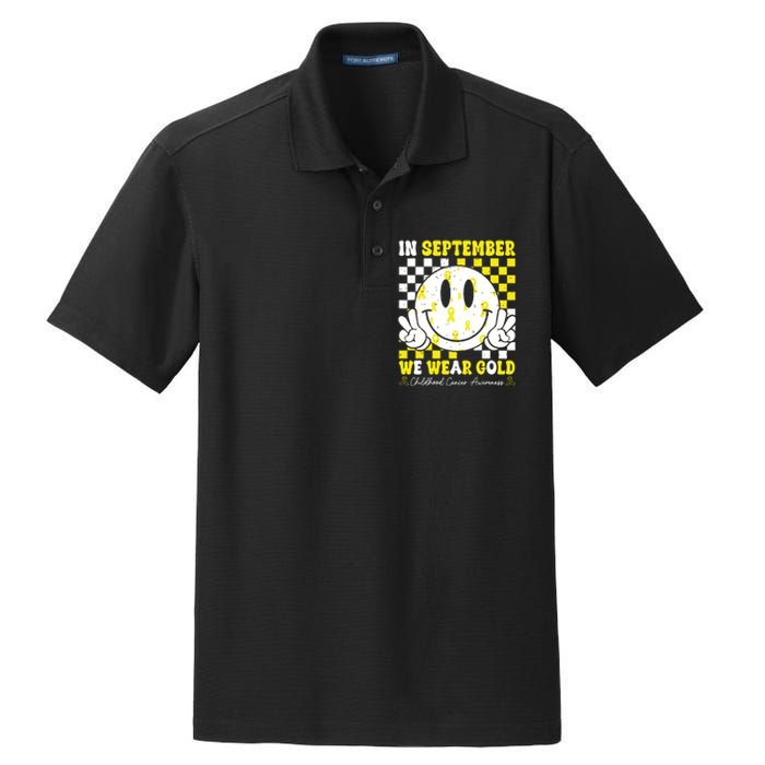 Childhood Cancer Awareness In September We Wear Gold Groovy Dry Zone Grid Polo