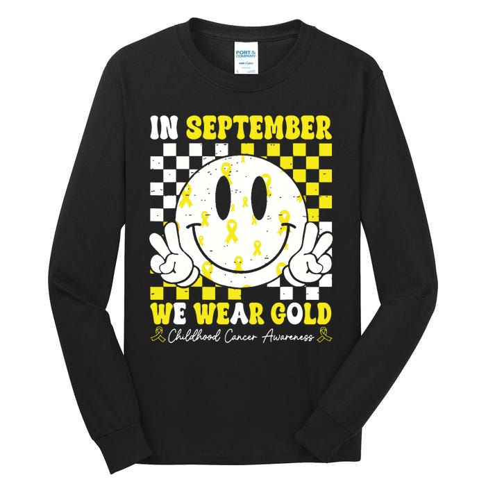 Childhood Cancer Awareness In September We Wear Gold Groovy Tall Long Sleeve T-Shirt