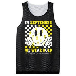 Childhood Cancer Awareness In September We Wear Gold Groovy Mesh Reversible Basketball Jersey Tank